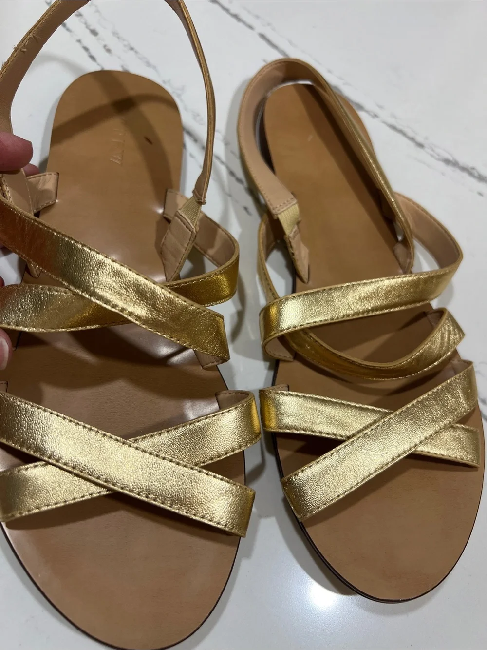 J. Crew Metallic Gold Strappy Leather Sandals